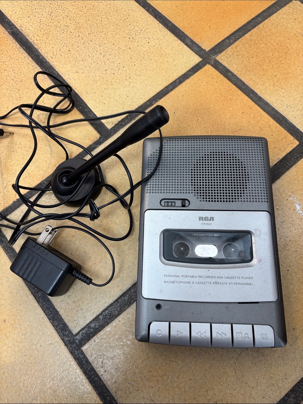 Silver Portable Cassette Recorder & Player with Microphone